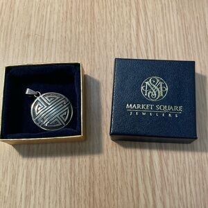 Large Sterling Silver Round Longevity Chinese Pendant